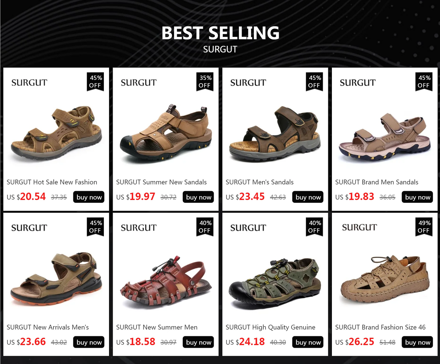 SURGUT Hot Sale New Fashion Summer Leisure Beach Men Shoes High Quality Leather Sandals The Big Yards Men's Sandals Size 38-48