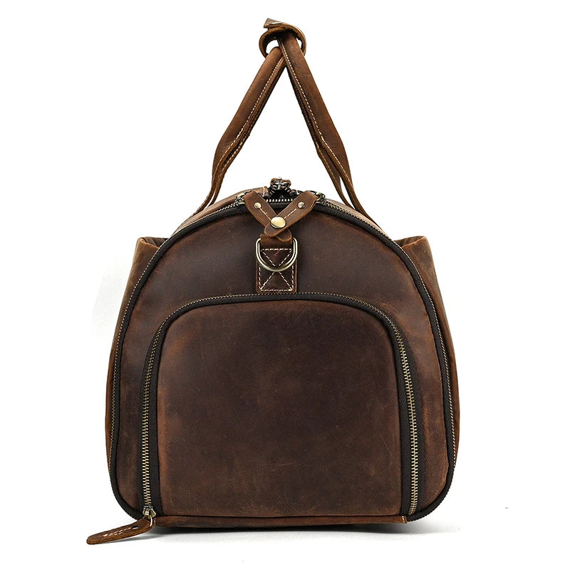 Crazy Horse Leather Folding Suit Bag Man Business Travel Bag With Shoe Pocket Clothes Cover Luggage Duffel Bag Man Bag For Suits