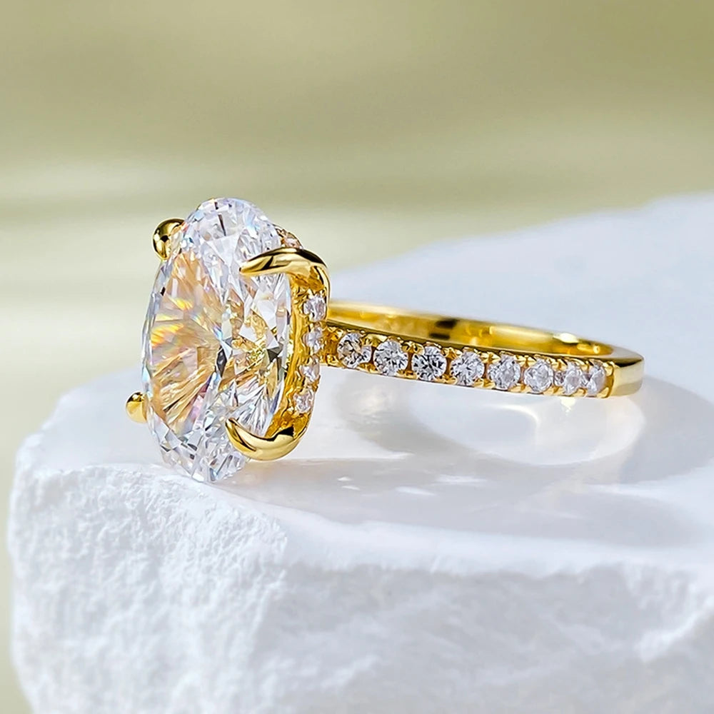 18K Gold Plated 925 Sterling Silver Oval Sapphire Ring – Classic Wedding & Engagement Jewelry for Women