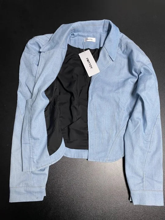 FMIYYOY Design sense women's fishbone denim jacket women's 25 spring new style high-end design sense short top regular style