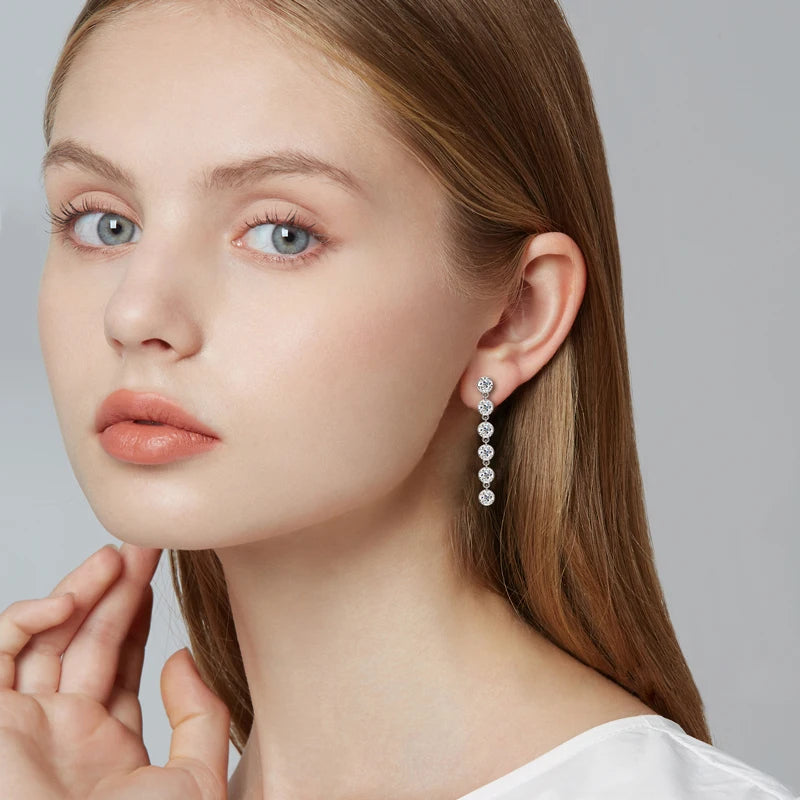 RAPRGOLD VVS1 D Color Round Cut Moissanite Stud Earrings For Women 925 Sterling Silver Tassel Chain Earring Wedding Jewelry Gift