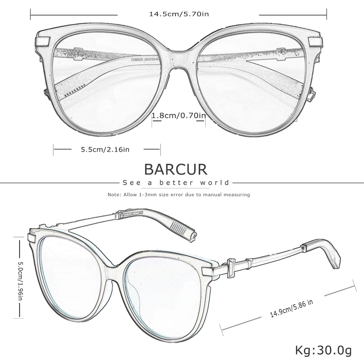 BARCUR Fashion Casual Women Sunglasses Retro Leopard Color Blocked PC Cat Eye Frame Alloy Mirror Legs UV400 Polarized Sunglasses