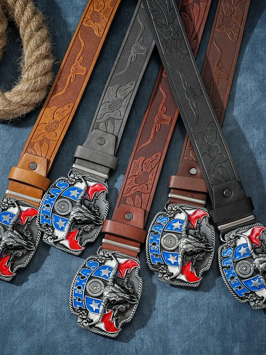 A casual, individual and retro belt, Western-style clothing accessory, metal buckle, PU belt, suitable for both men and women