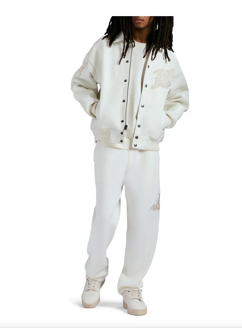 AVIREX Spring 2025 New ListingGold Club chenille embroidery100% antique European lamb leather jacket men's white leather coat