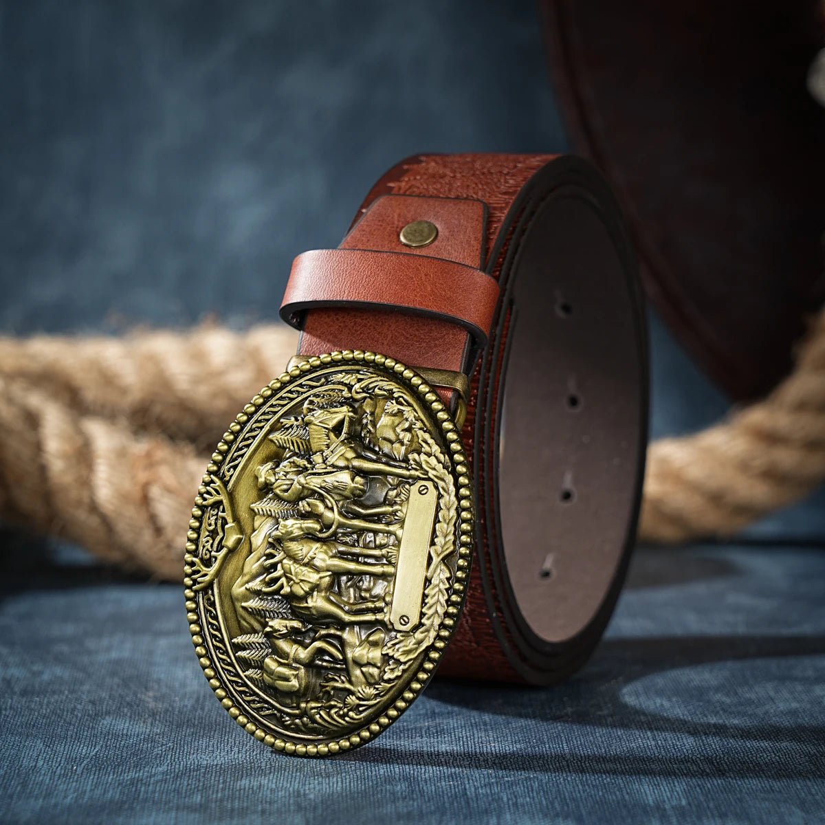 Men & Women-Western-Cowboy-PU Leather-Belts - Vintage Belt Floral Engraved Buckle Belt for Jeans