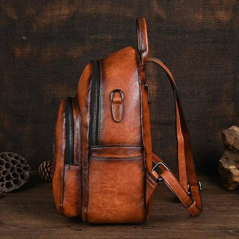 MOTAORA Vintage Leather Backpack Women Large Capacity Embossed Casual Travel Backpack Anti-Theft Waterproof Handbag Purse