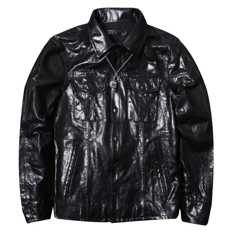 Men's Italian Goat Skin Leather Shirt Jacket – Slim Fit Vegetable Tanned Casual Coat