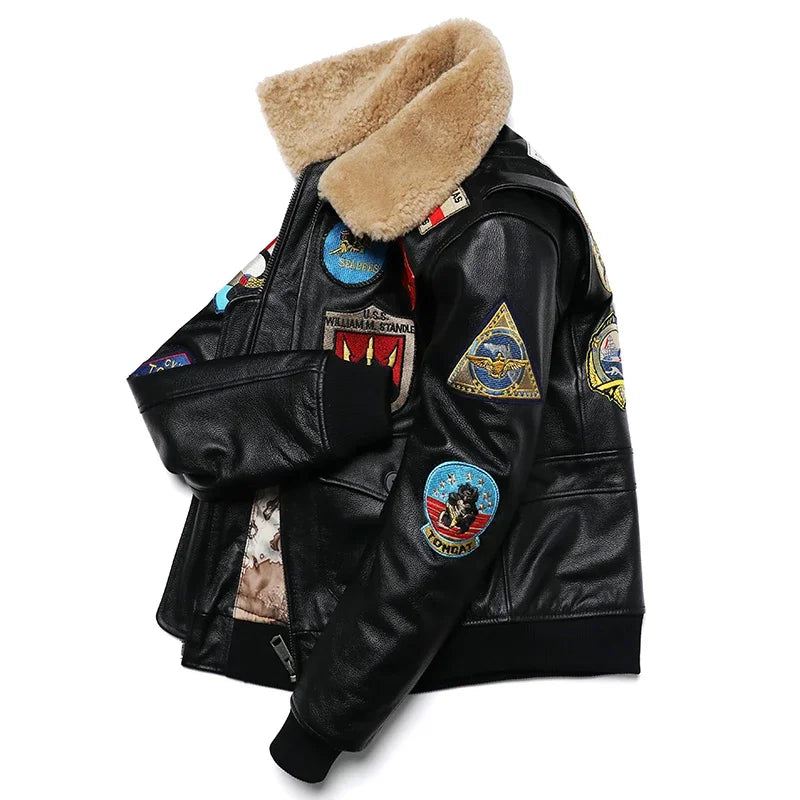Men’s Military G1 Flight Jacket – Thick Quilted Cowhide Leather Winter Overcoat