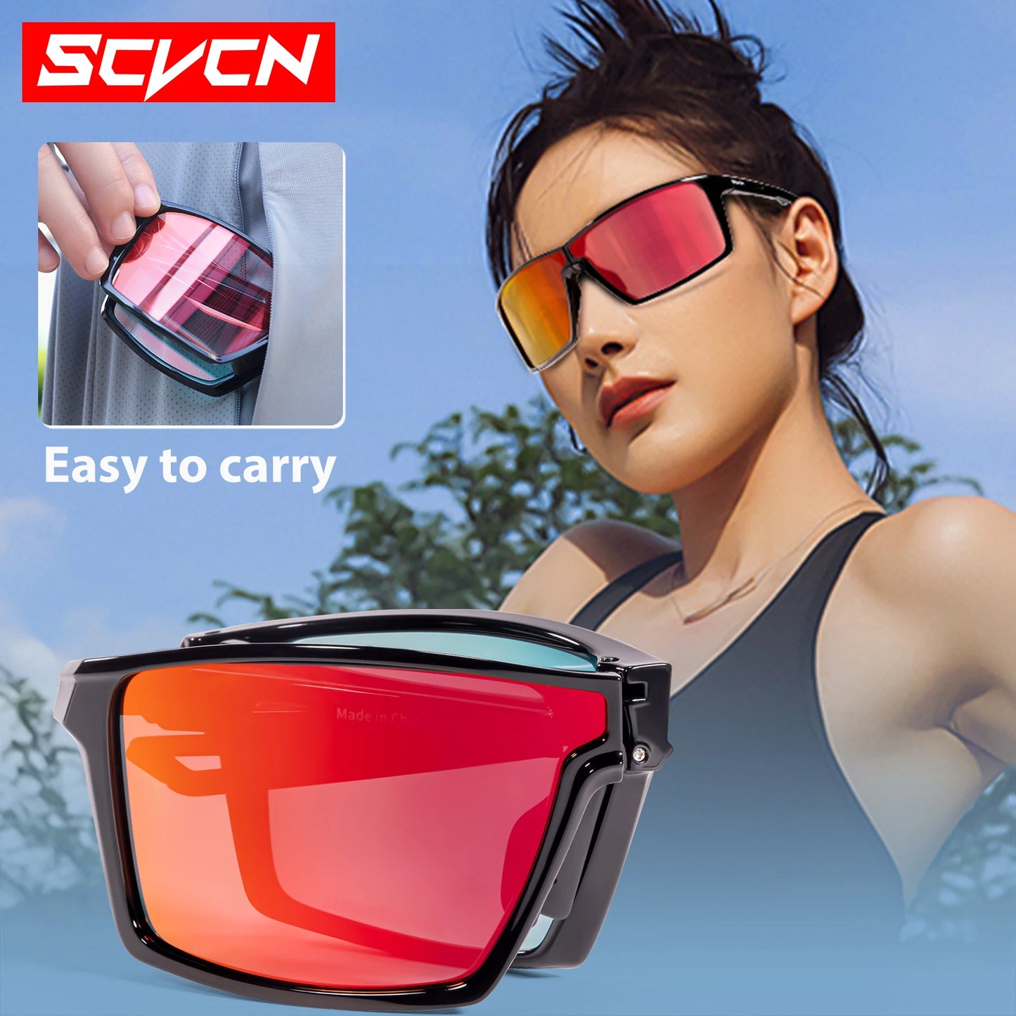 SCVCN Outdoor Photochromic Anti-fog Sunglasses Foldable Cycling Glasses UV400 Light Weight Bicycle Hiking Glasses Men Women New