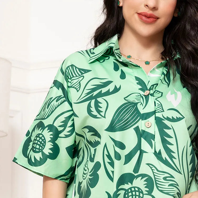 Rafiah Women's Dresses Summer Elegant 2025 Floral Opulent Short Sleeve Shirt Collar A-Line Midi Vacation Long Dresses