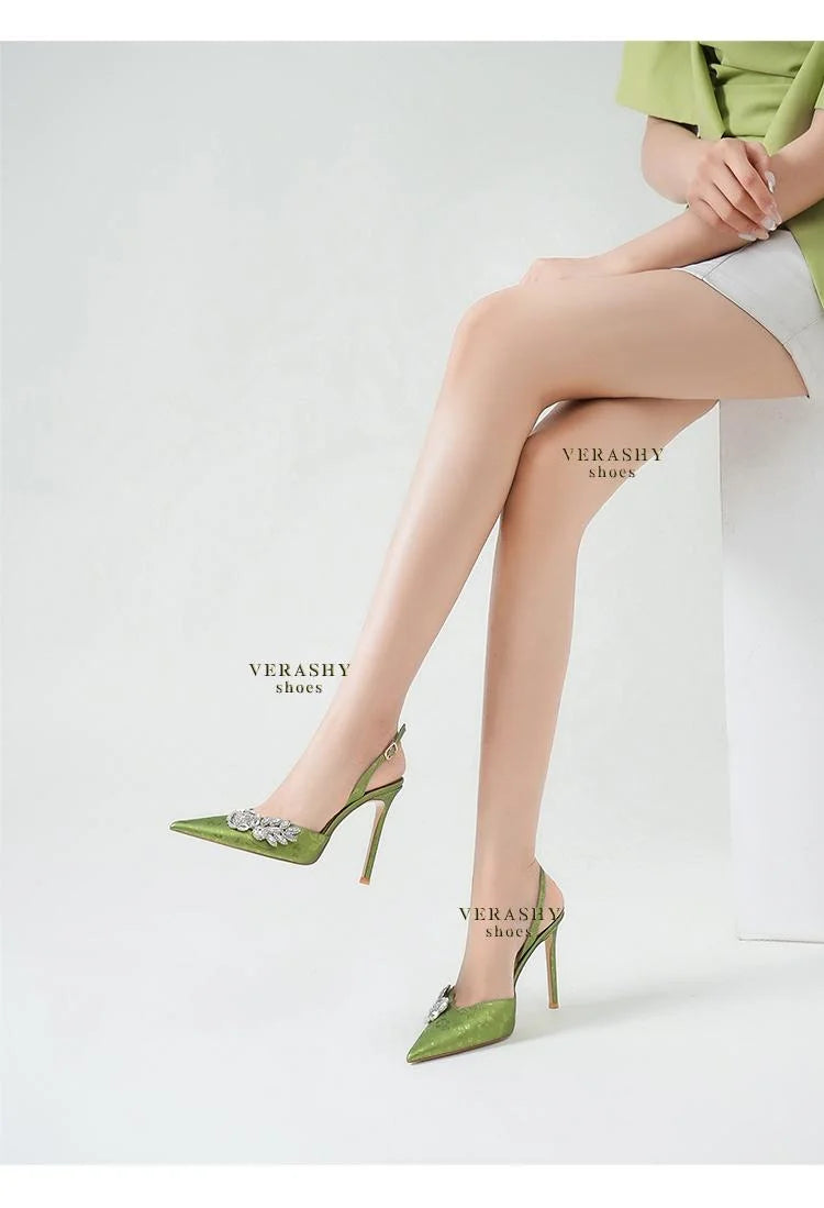 New Green Lady Sandals Fashion Thin Heel Slingback Woman Pumps Sexy Female Dress Party High Heels Shoes