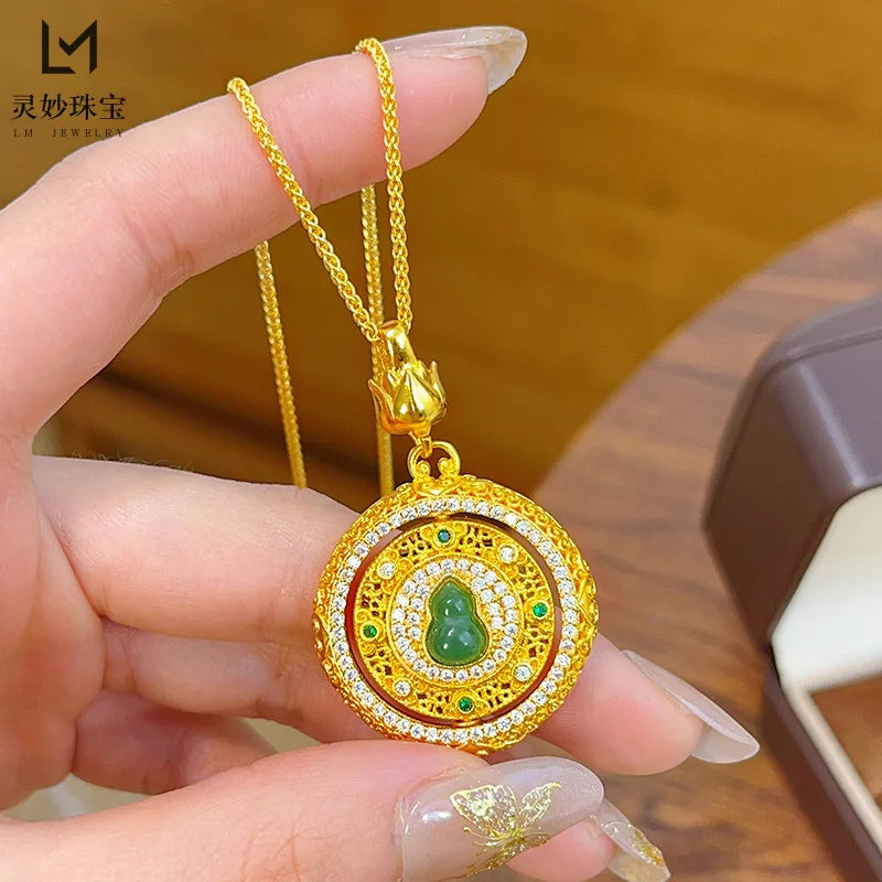 Women's 24K Gold Rotatable Hollow Pendant, AU999 | Distressed hollow-texture, rustic elegance for everyday grace.