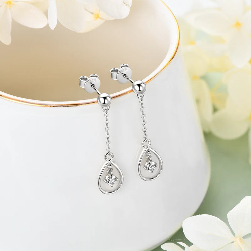 Lnngy Exquisite Round Cut 3mm Moissanite Earrings For Women 925 Sterling Silver Waterdrop Dangle Earring Wedding Jewelry Gift