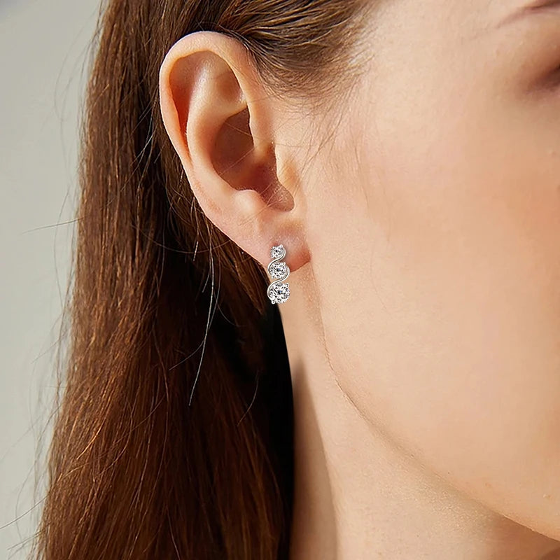 Lnngy 1.80CTTW Moissanite Twisted Earring for Women 925 Sterling Silver Infinity Stud Earrings Piercing Daily Life Jewelry Gift