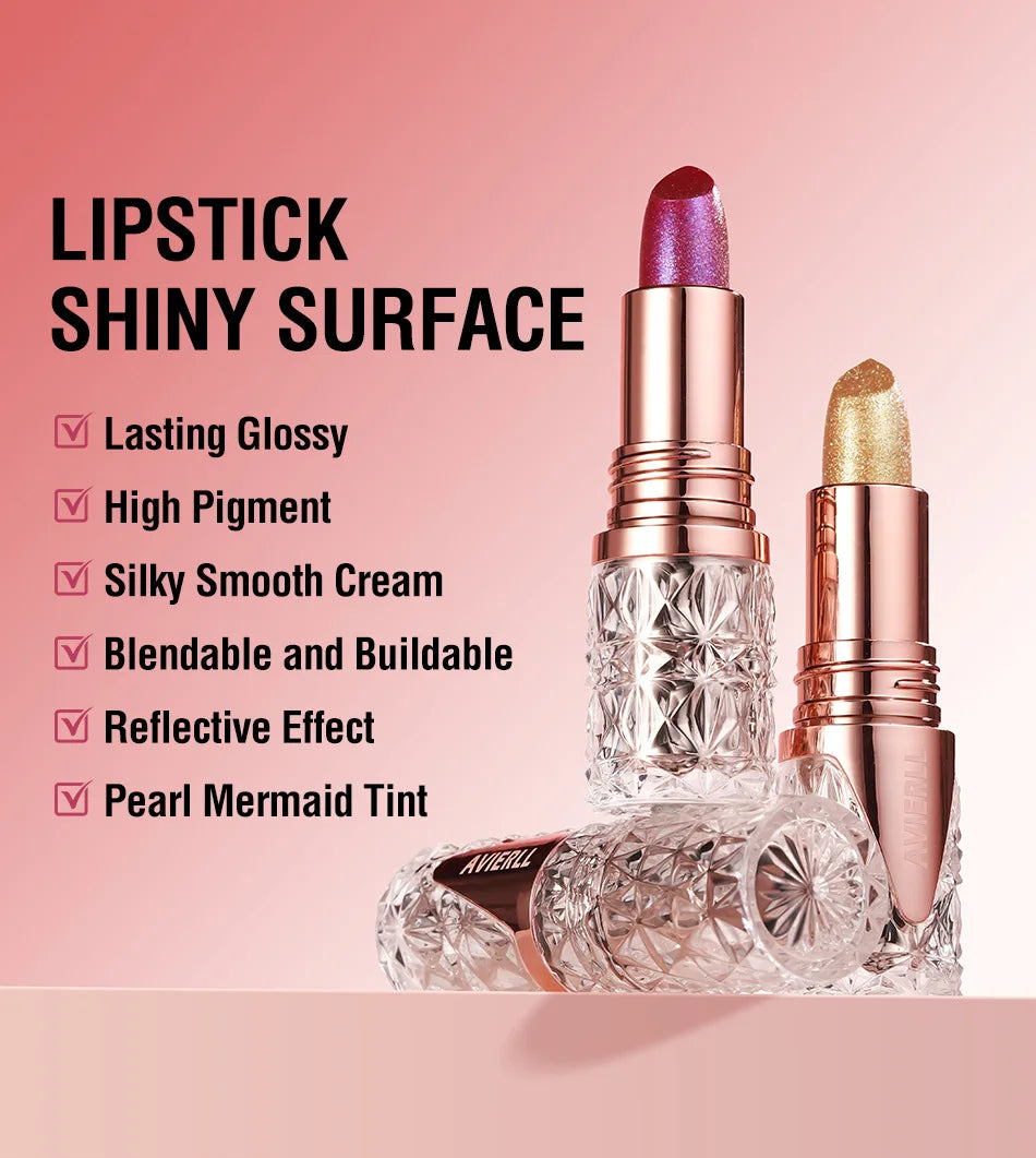 6 Colors 3 in 1 Pearlescent Sparkling Lipstick Matte Glitter Waterproof Long Lasting Pearl Shine Lip Gloss Shimmer Sexy Makeup