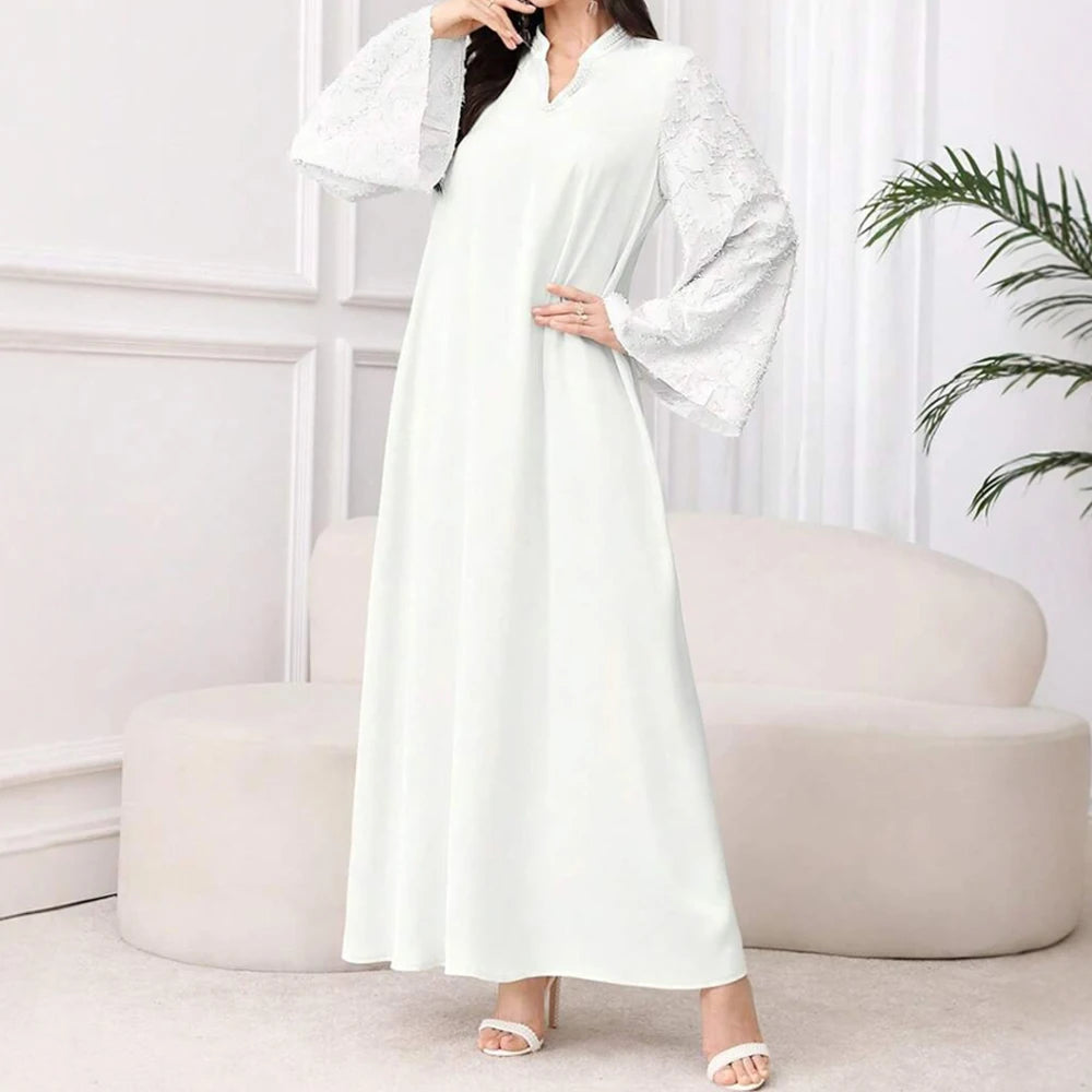 Rafiah Autumn Dresses 2025 Women's Simple Plain Long Sleeve V-Neck Loose Fit Dating Long Arabian Dresses