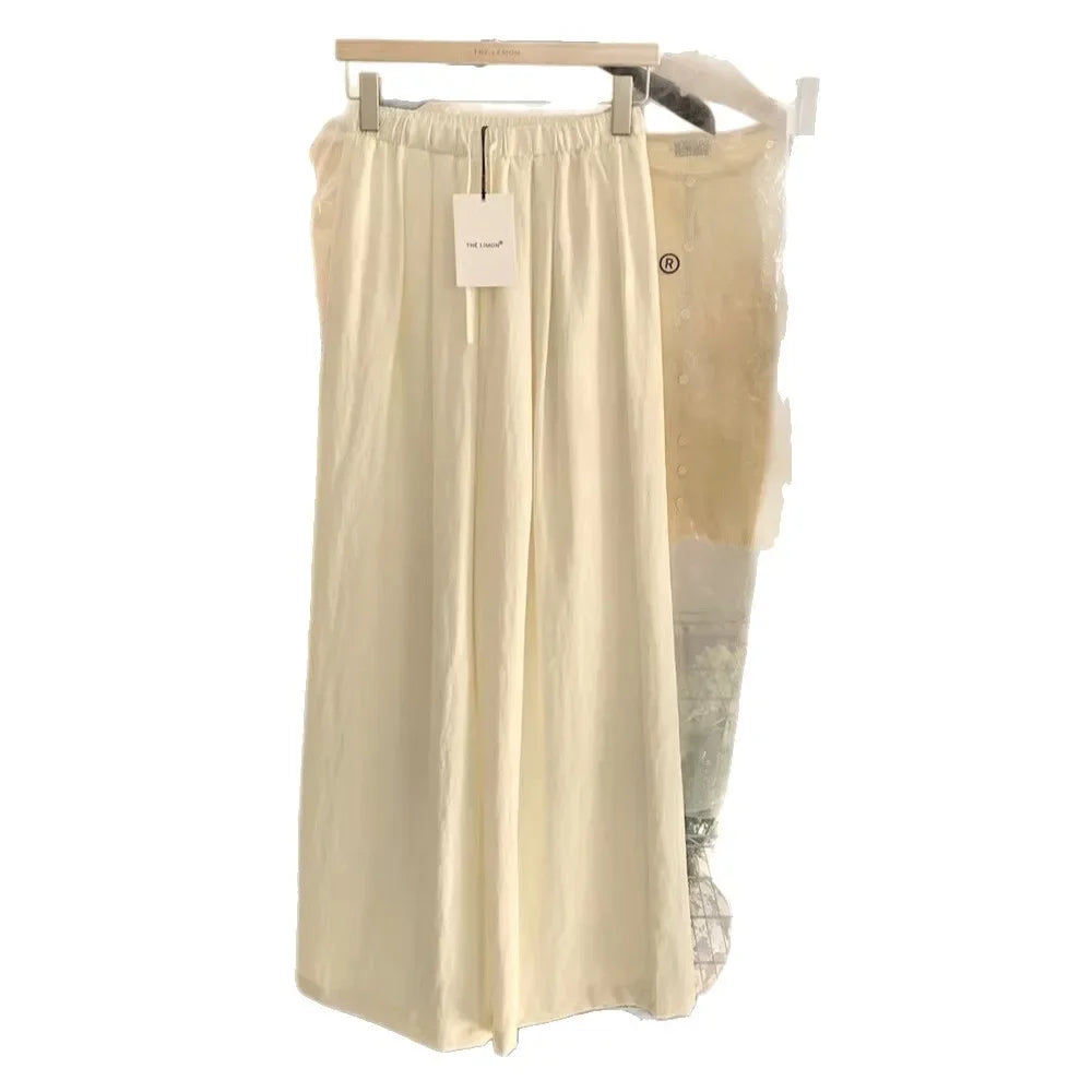 Slimming Wide Leg Cotton Linen Loose Fit Thin High Waist Casual Solid Color Summer Trousers for Women Elegant Drapey Style