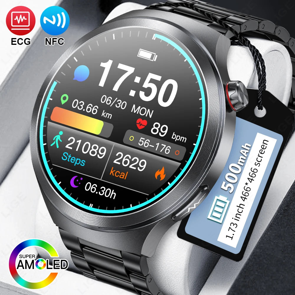 LIGE 2025 ECG Smart Watch Men 1.73” AMOLED Screen Emotional Detection Fatigue Monitoring Watches NFC Access Control Smartwatch
