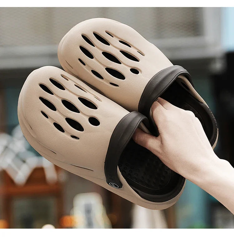 Summer Men's Fashion Beach Sandals Clogs Thick Sole Slipper Waterproof Anti-Slip Sandals Flip Flops Non-slip Soft EVA Hole Shoes