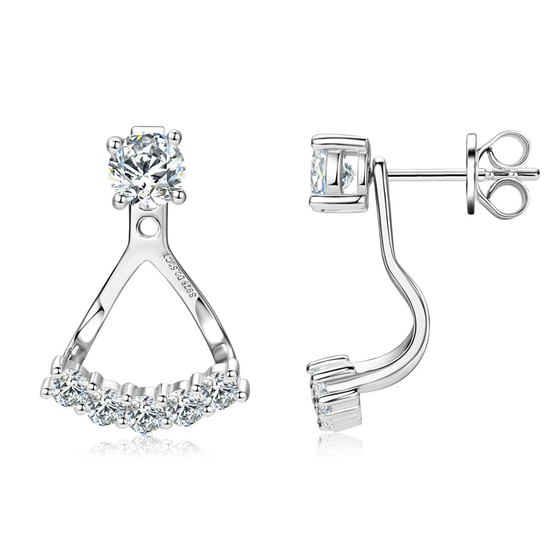 Lnngy 5mm 0.5ct Round Cut Moissanite Earring for Women 925 Sterling Silver Stud Earrings Front And Back Ear Jacket Jewelry Gift