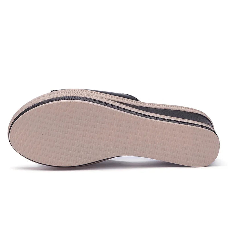 Women’s Split Leather Wedge Platform Slippers – Summer Slides