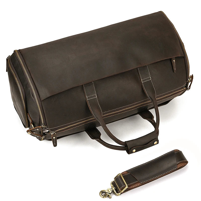 Crazy Horse Leather Folding Suit Bag Man Business Travel Bag With Shoe Pocket Clothes Cover Luggage Duffel Bag Man Bag For Suits