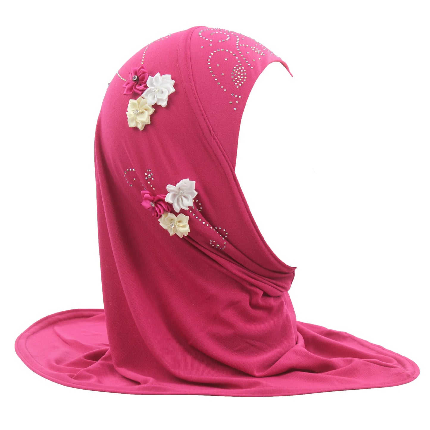 Islamic Turban for Children Arab Headwraps Arab Shawl Ramadan Eid Muslim Girls Diamonds Flowers Hijab Headband 2-6 Years