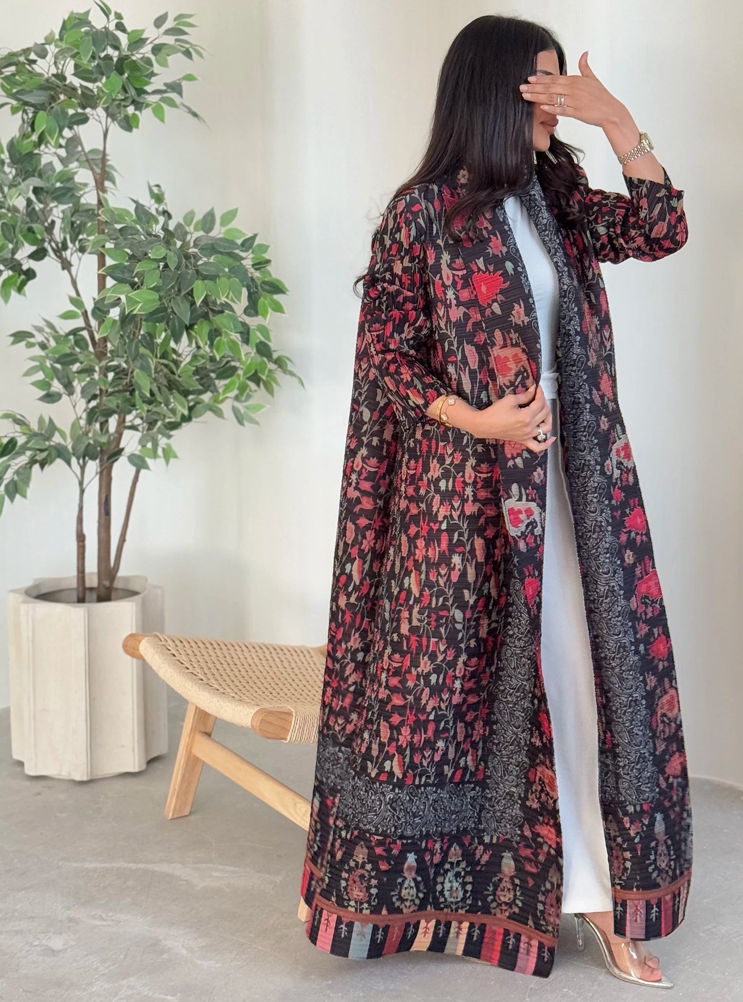 KAF Women Abaya 2025 New Retro Printing Cardigan Lace-up Design Loose Large Size Fashion Female ABaya Festival Dress