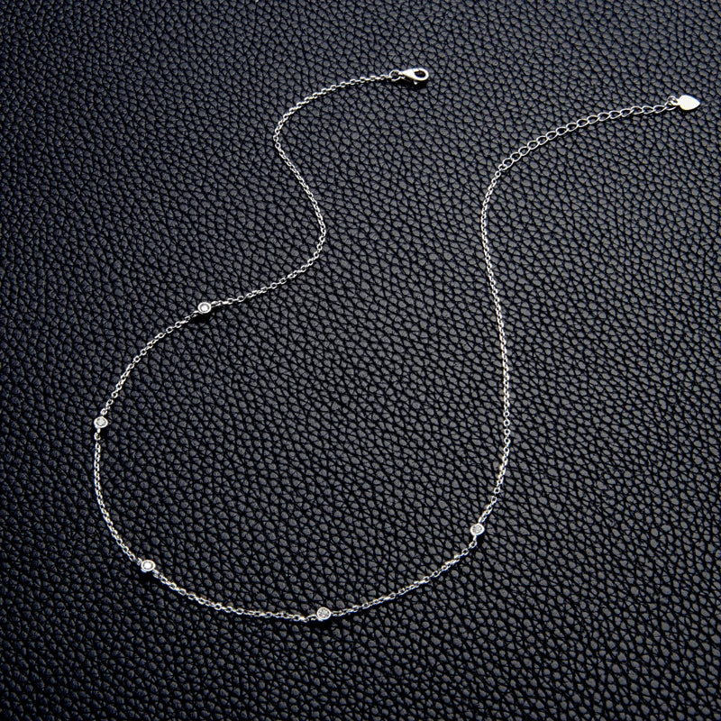 Lnngy 925 Sterling Silver Necklaces Round Cut 2.5mm/4mm Bezel Moissanite Choker Necklace for Women Multilayer Neck Jewelry