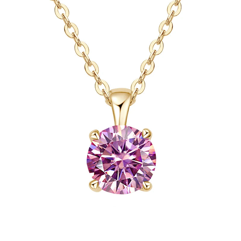 JoyceJelly Classic Four Prong 1ct Moissanite Necklace Women's 925 Sterling Silver Plated 18k Gold Pendant Luxury Fine Jewelry