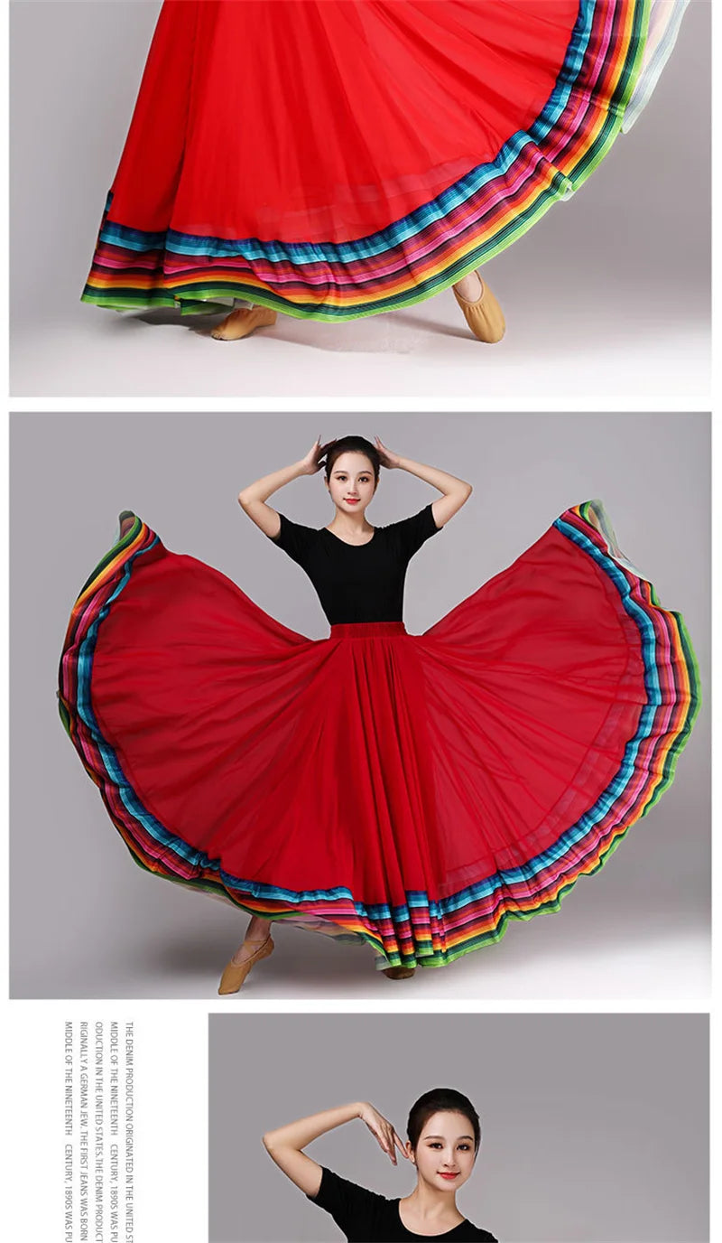 Streetwear Elegant Dance Performance Skirt Women Chiffon Skirts Rainbow-edge Elastic-Waist 720-Degrees Square Danc Maxi Skirts