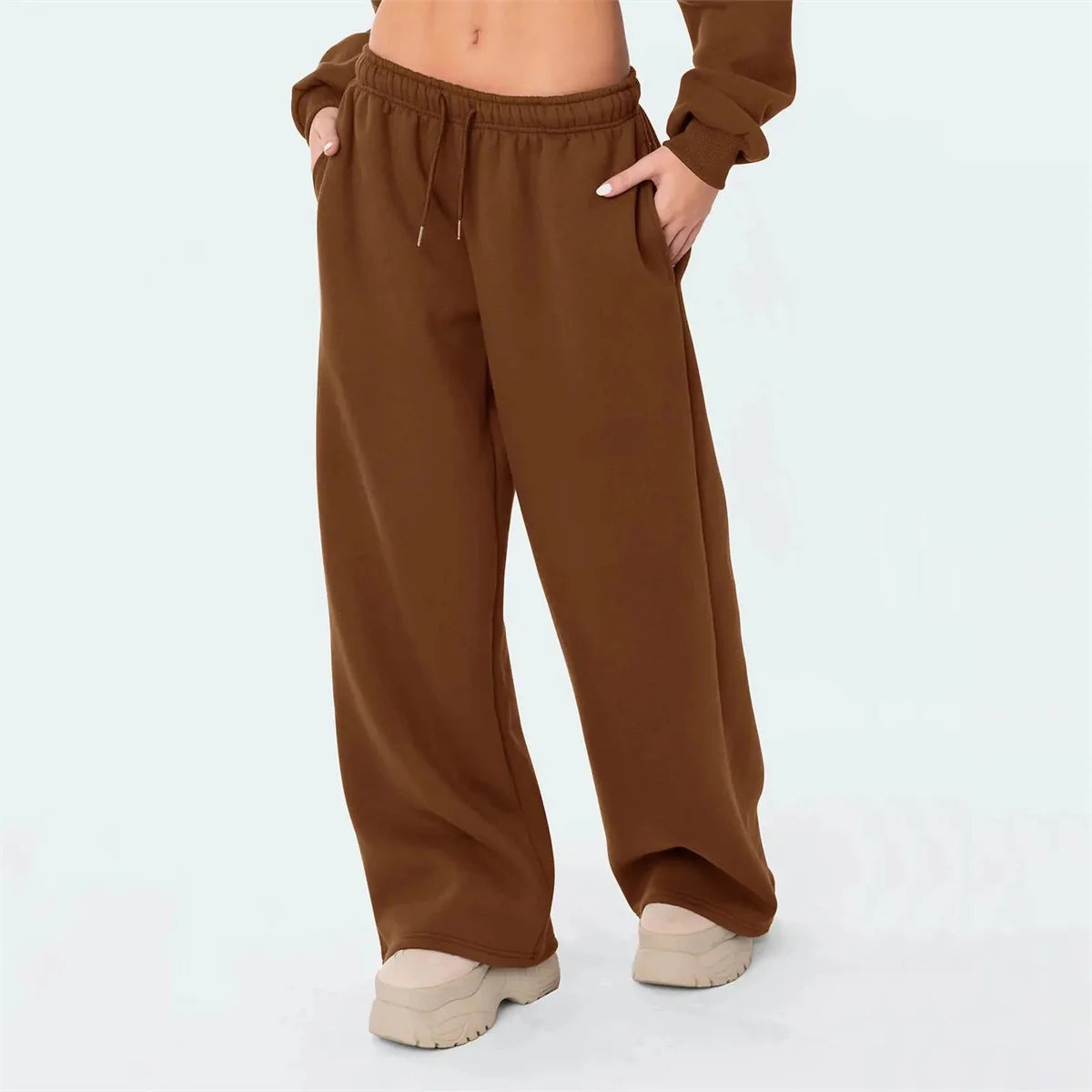 Casual Straight Joggers Sweatpants Women Fashion Retro Solid Drawstring High Waist Pant Spring Summer Street Trouseres 2025 Chic
