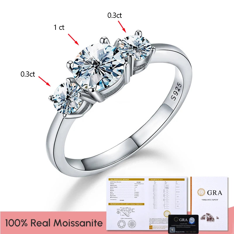 GRA Shiny Real 1CT D Color Moissanite Diamond Wedding Rings For Women Original 925 Sterling Silver Luxury Quality Fine Jewelry