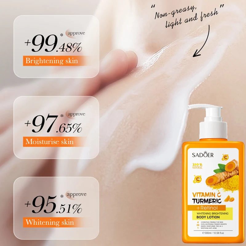 300ml Turmeric Body Cream Dark Spots Whitening Lotion Vitamin C Moisturizing Face Cream Tender Firming Body Skincare