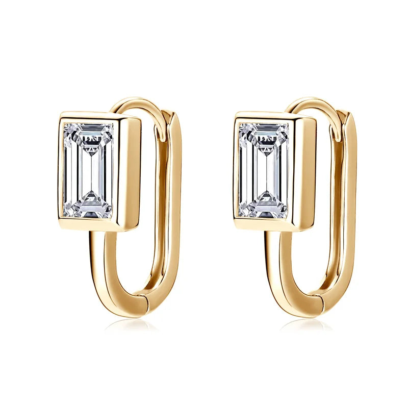 Lnngy 925 Sterling Silver U-shaped Hoop Earrings Emerald Cut 5*7mm Moissanite Earring For Women Girls Korean INS Jewelry Gift