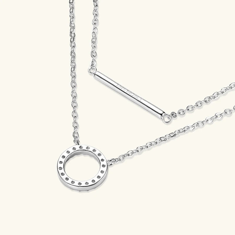 Lnngy Double Layer Chain Necklace For Women 925 Sterling Silver Moissanite Circel Pendant Necklaces Stud Earring Jewelry Set