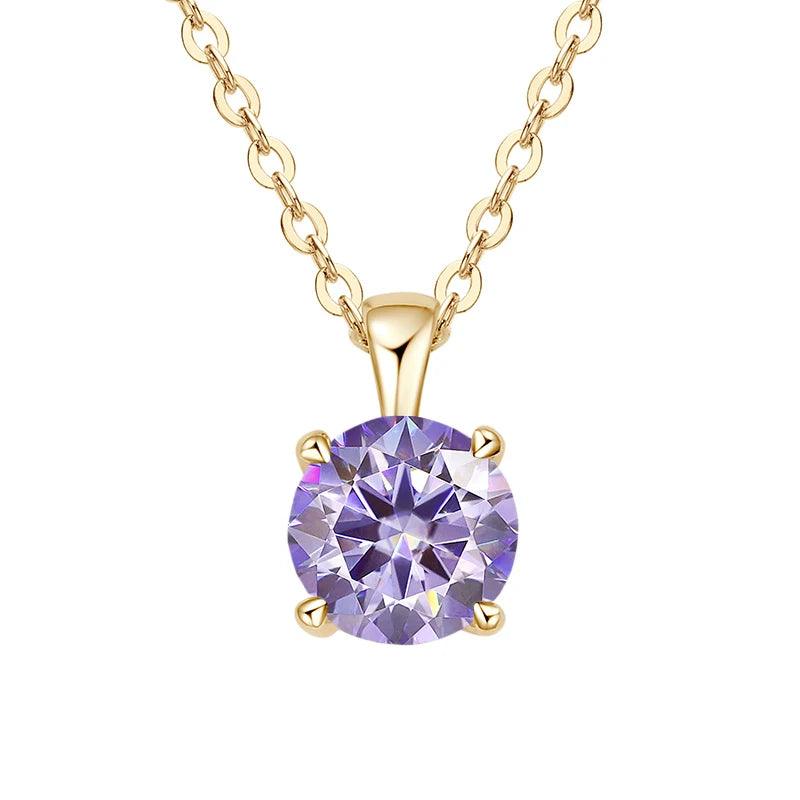 JoyceJelly Classic Four Prong 1ct Moissanite Necklace Women's 925 Sterling Silver Plated 18k Gold Pendant Luxury Fine Jewelry