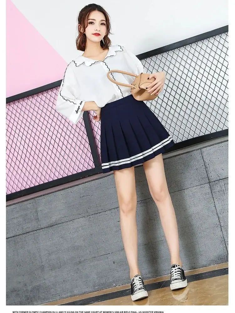 Preppy Girl Pleated Skirts Elastic Waist Summer Vintage Mini Skirts Korean Streetwear Spring Student Strips Designed Dance Skirt
