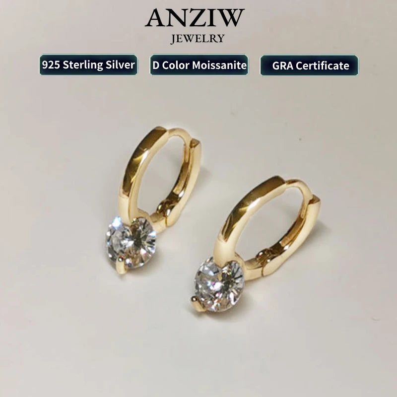 Solitaire 1ct D Moissanite Earrings for Women 2023 Diamond Sterling Silver Hoop Earrings 925 Drop Earrings Girls 14k Gold Plated