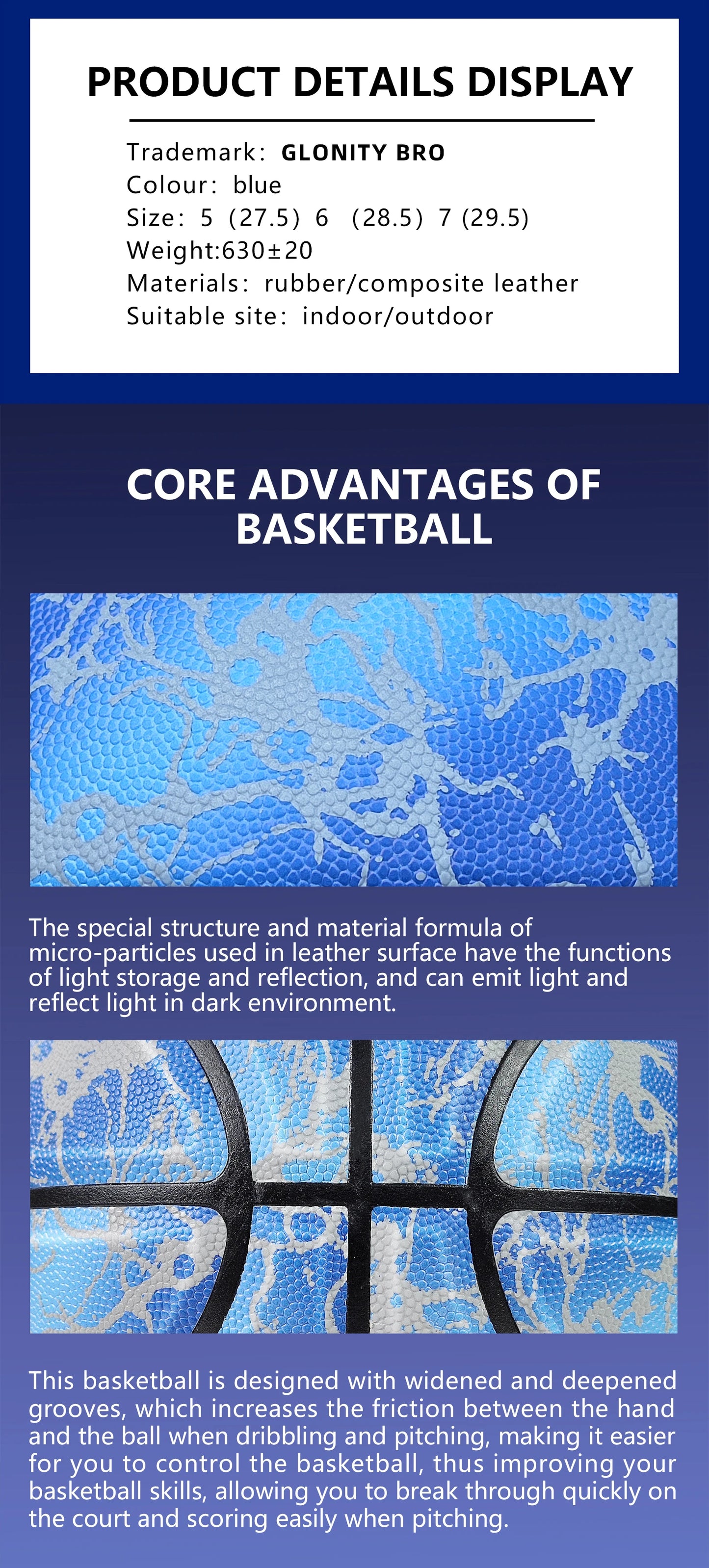 Night Use Composite Leather Luminous Size 5 6 7 Basketball For Boys&Girls-Night Ball Game,Glow In The Dark,In&Outdoor Training