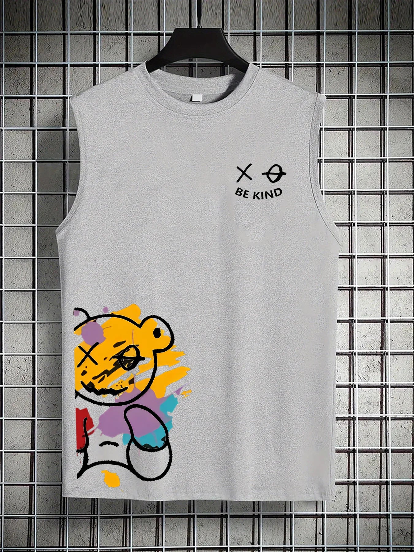 🐻 Men’s Summer Sleeveless Tank Top,Cartoon Bear Print BE Kind| Loose Fit | Comfortable & Breathable | Leisure & Fitness