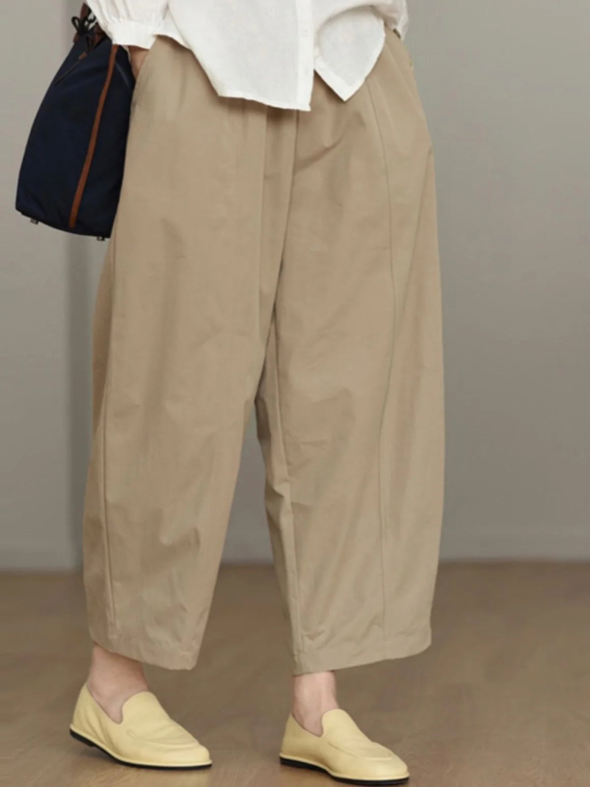 Retro Workwear Wide Leg Pants Women's High Waist Loose Casual Versatile Nine Point Straight Cut Carrot Pants Artistic Sle