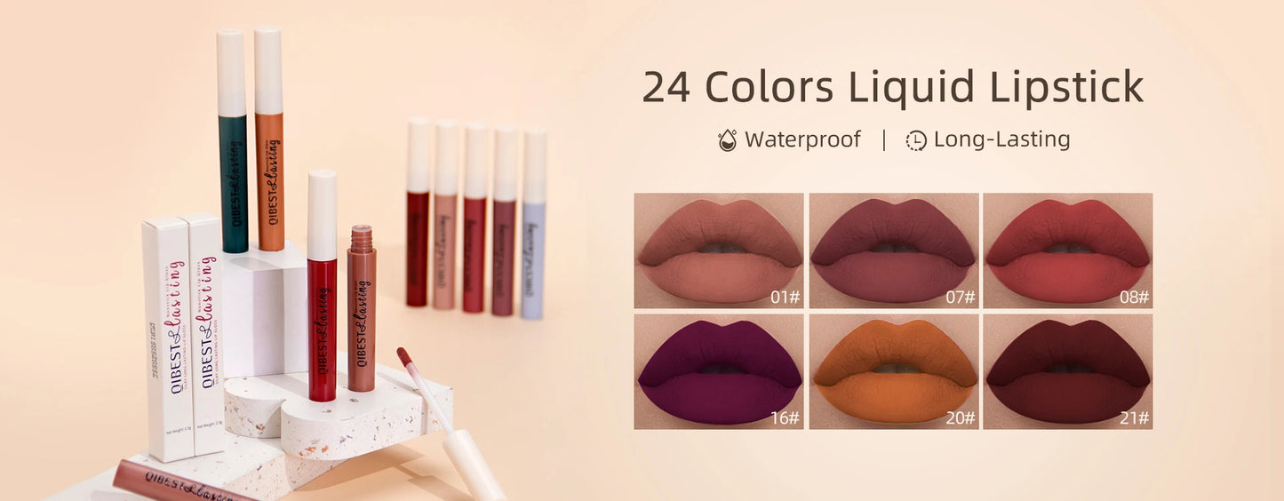 QIBEST Shimmer Lip Gloss Diamond Glitter Lip Tint Waterproof Long Lasting Matte Liquid Lipstick Red Purple Lipgloss Women Makeup