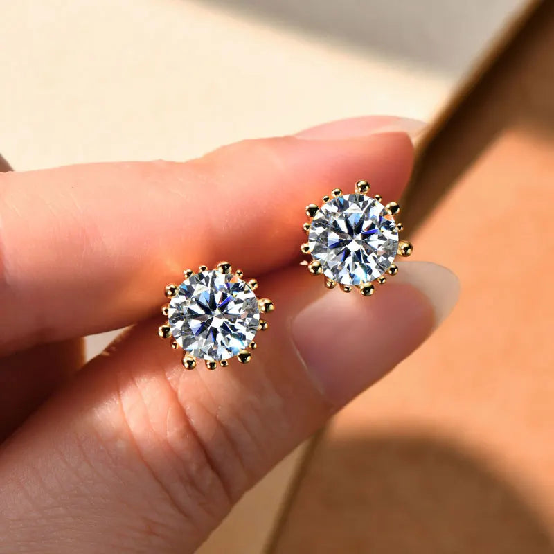 Lnngy Single 2.0ct Moissanite Stud Ear Women 925 Sterling Silver Fashion Earrings For Wedding Engagement Elegant Jewelry Gift