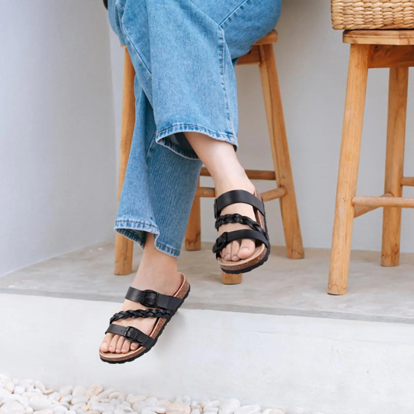 Gacimy Women's Summer Cork Sandals Comfortable Cork Footbed Slippers With Adjustable Buckle High Quality Fashion Brand Slides