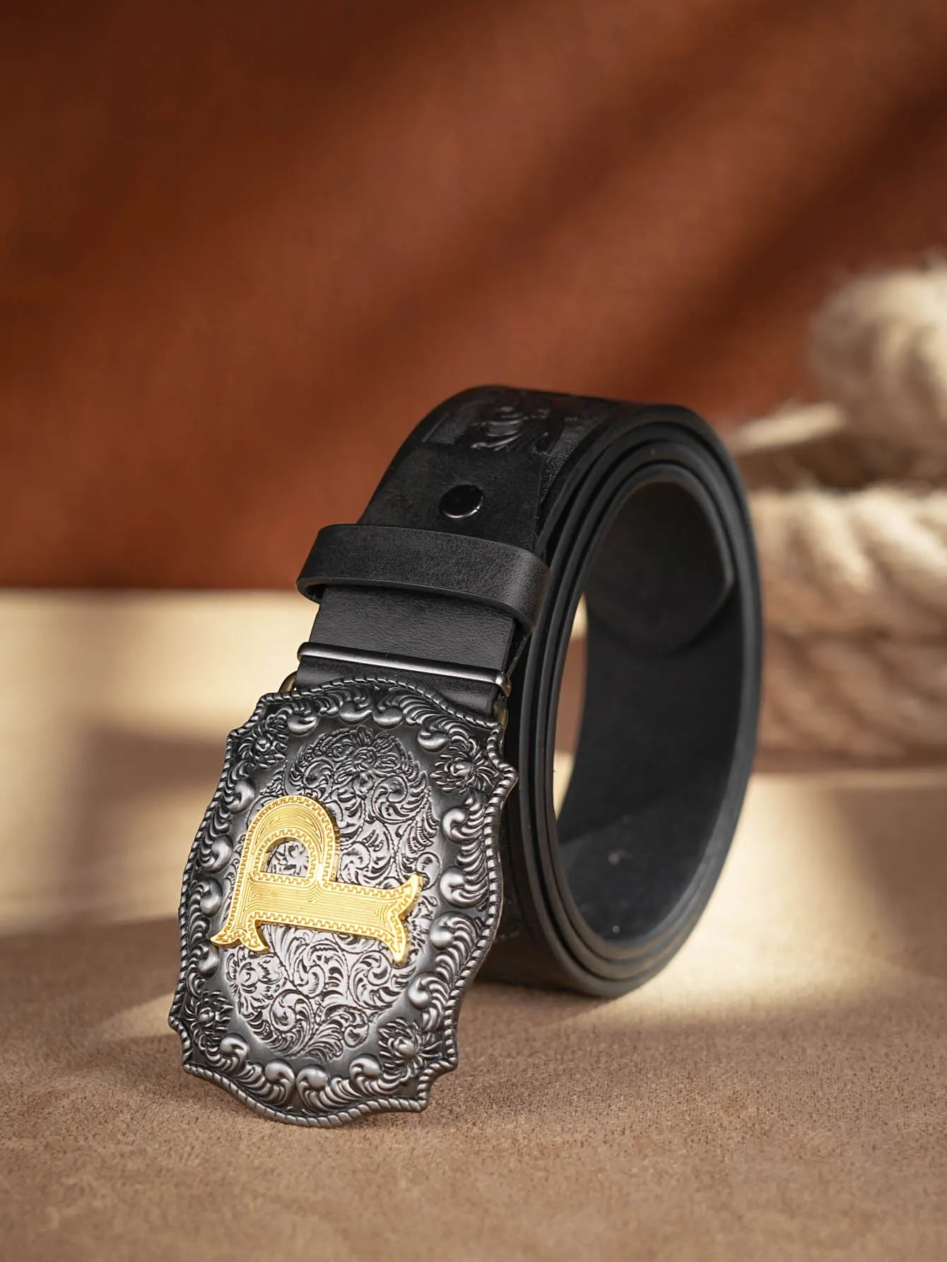 Western Cowboy PU Leather Belt - Men Waist Strap Bull Decoration Floral Engraved for Jeans