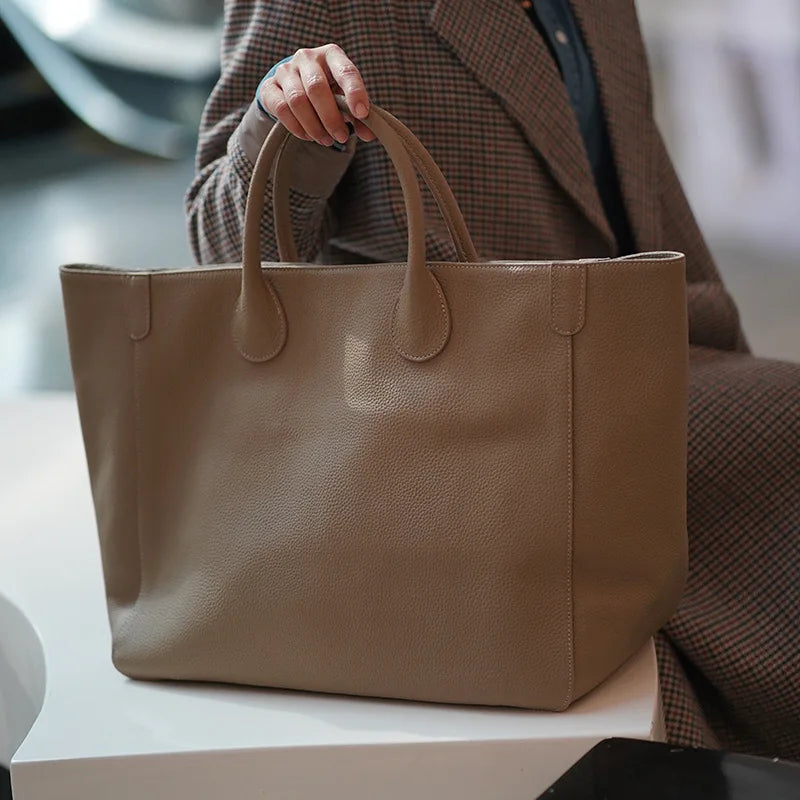 Casual Huge Black Brown Yellow Red Khaki Blue Top Grain Genuine Leather A4 Women Handbag Female Tote Shoulder Shopping Bag M9940