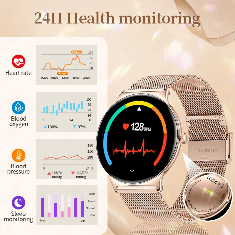 LIGE New 1.43" Bluetooth Call Smartwatch Women Men 466*466 AMOLED Full touch Screen Women Smartwatches Ladies For Android ios