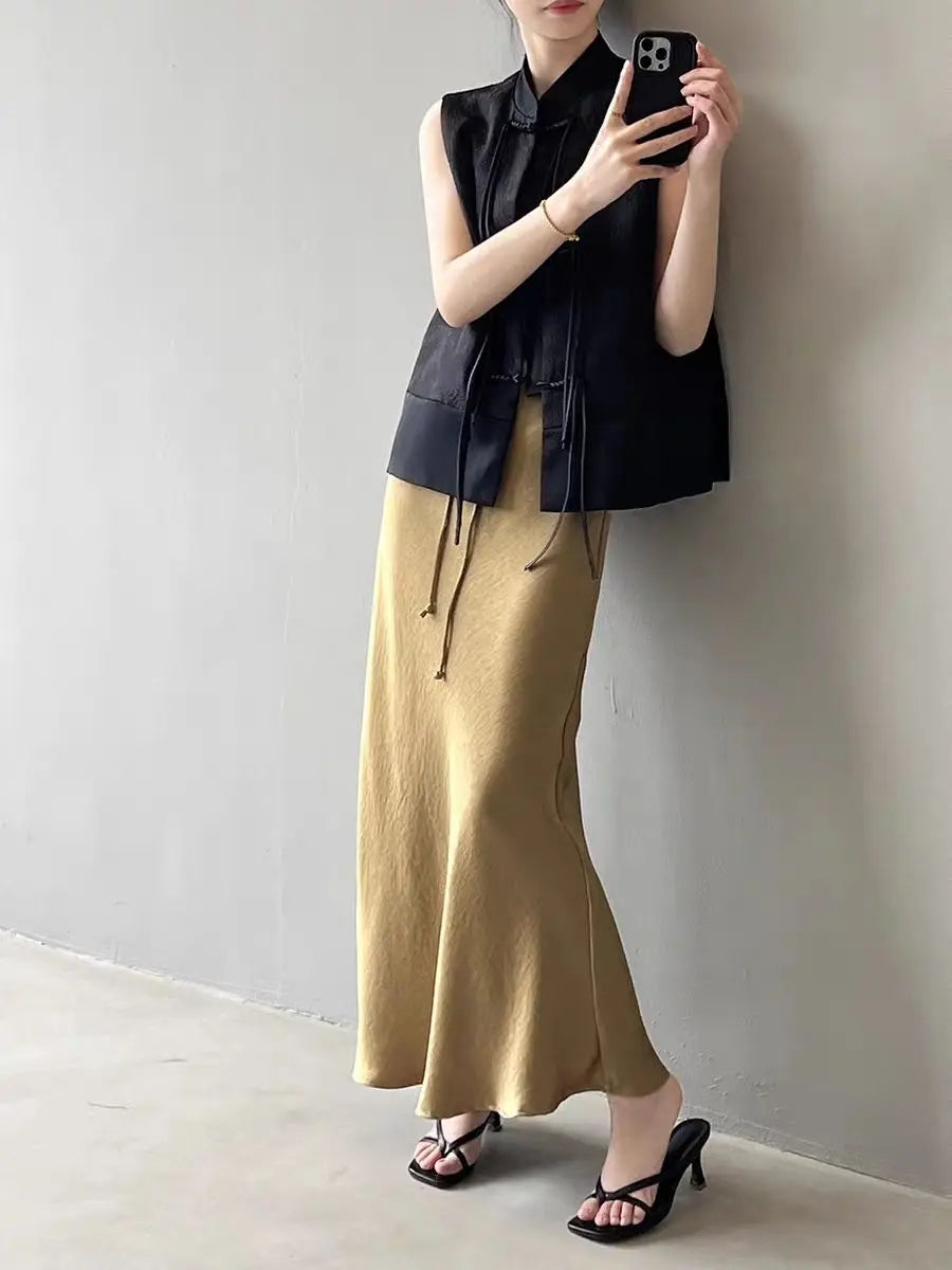 Chinese New Plate Button Vest Jacket 2025 Spring New Jacquard Stand Collar Sleeveless Waistcoat Retro Women Cheongsam Tops