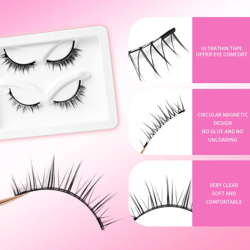 Magnetic False Eyelashes No Glue Needed - 3D Mink Eye Lashes Dramatic & Natural Look, Reusable Strip Lash Set